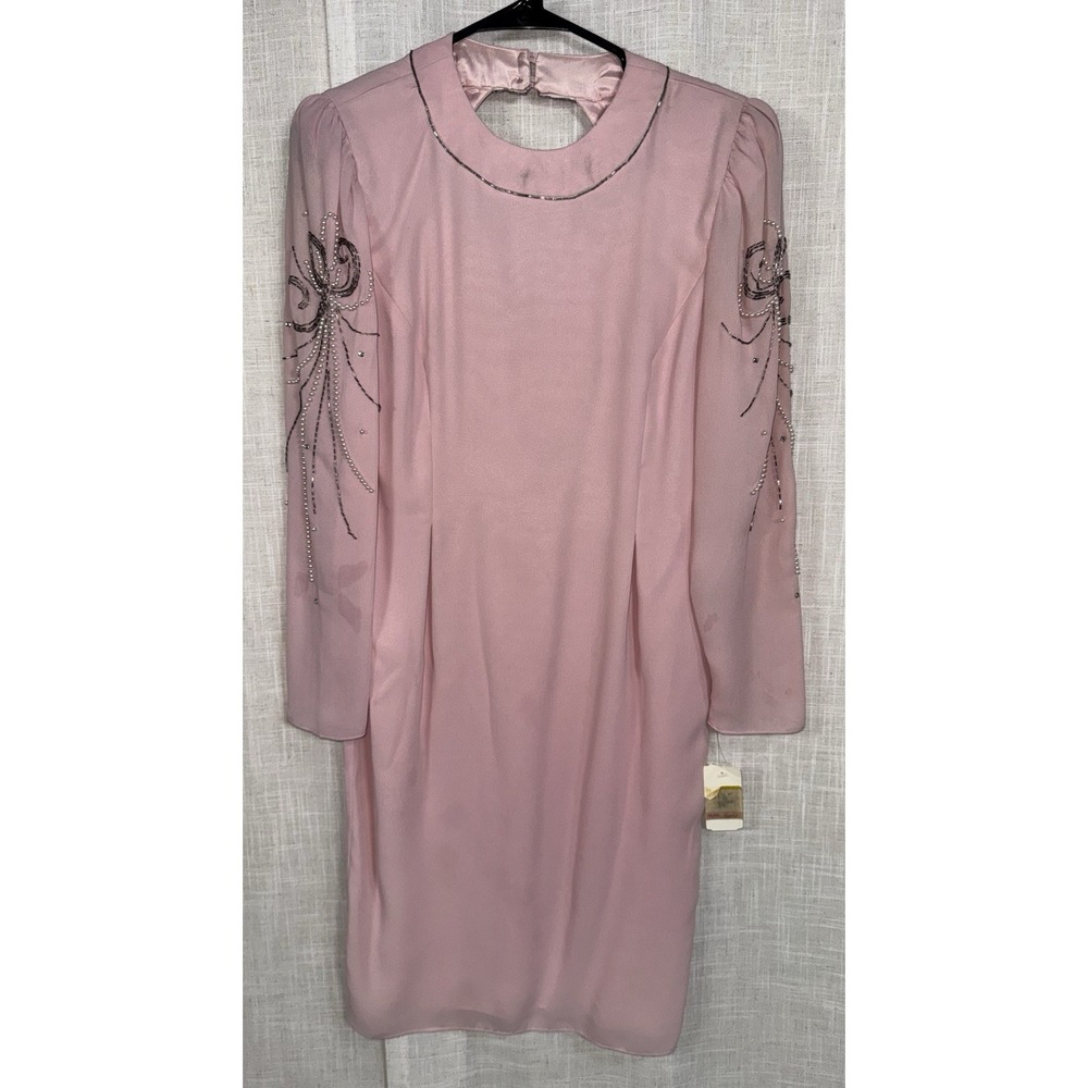 Vintage NWT After Dark Pink Cocktail Dress Sz‎ 6 Embellished Beaded 80s Party
